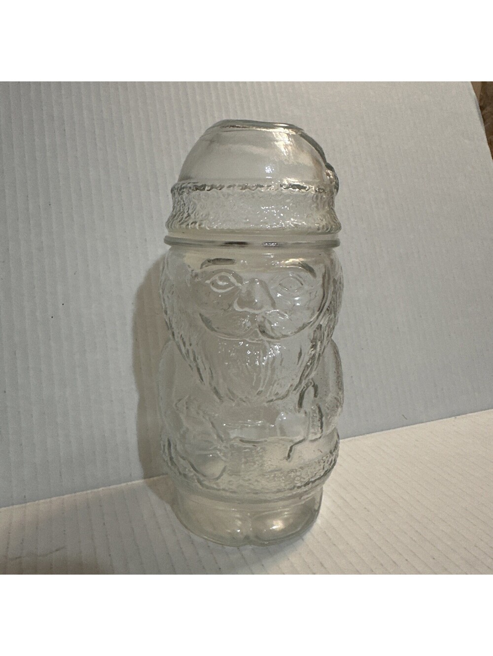 Vintage Libbey Christmas Clear Glass Santa Claus Candy Jar and Sealed Lid 8”